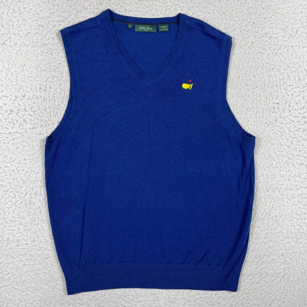 Masters Sweater Vest Mens M Blue Merino Wool Bobby Jones Golf Preppy Classic